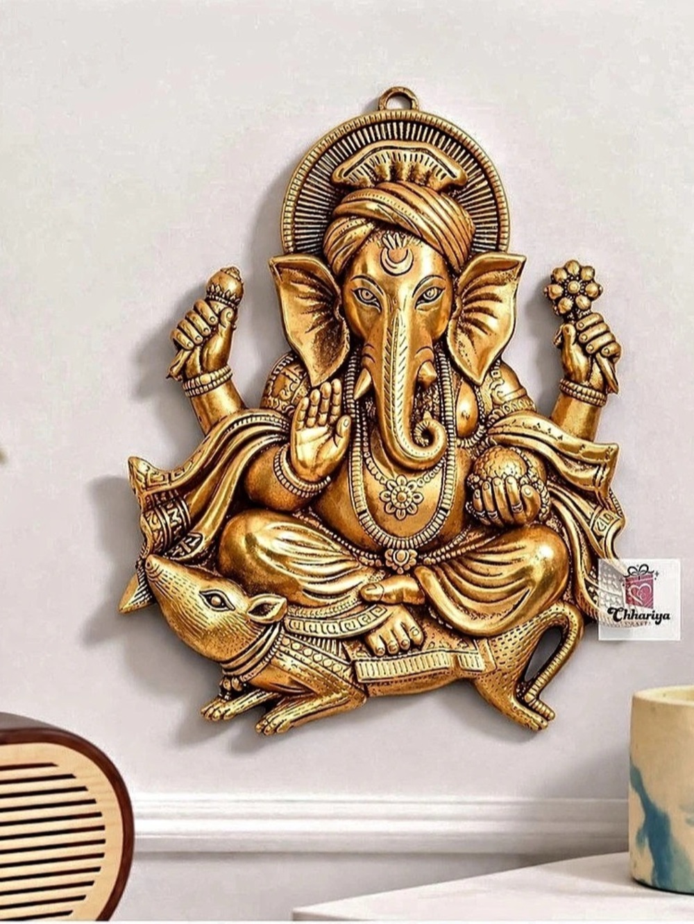 Wall Hanging Lord Ganesh Idol Statue 26 cm Gold